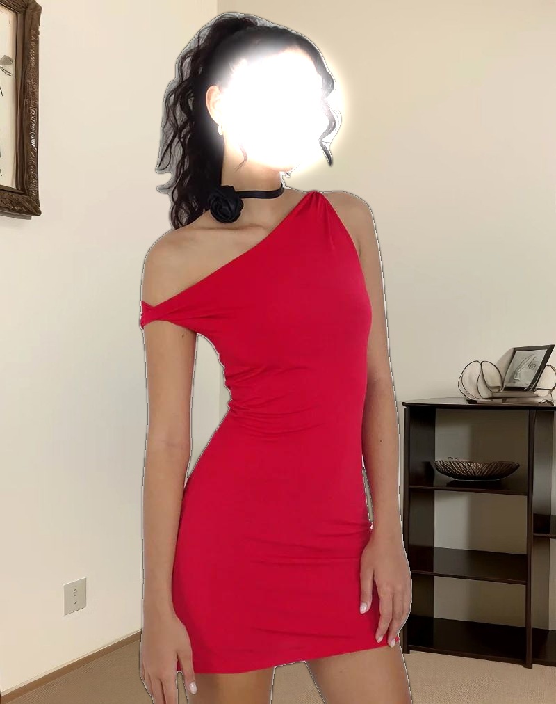 Leona Twist Sleeve Mini Dress in Red