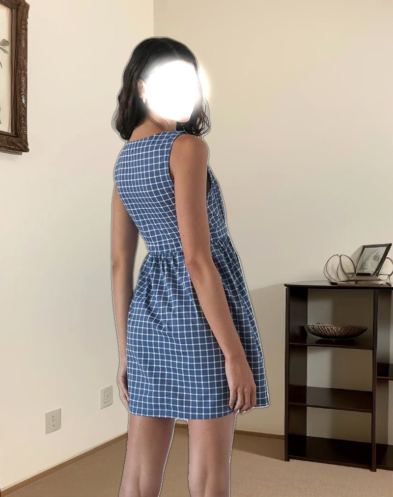 Sokasi Mini Dress in Navy Tartan