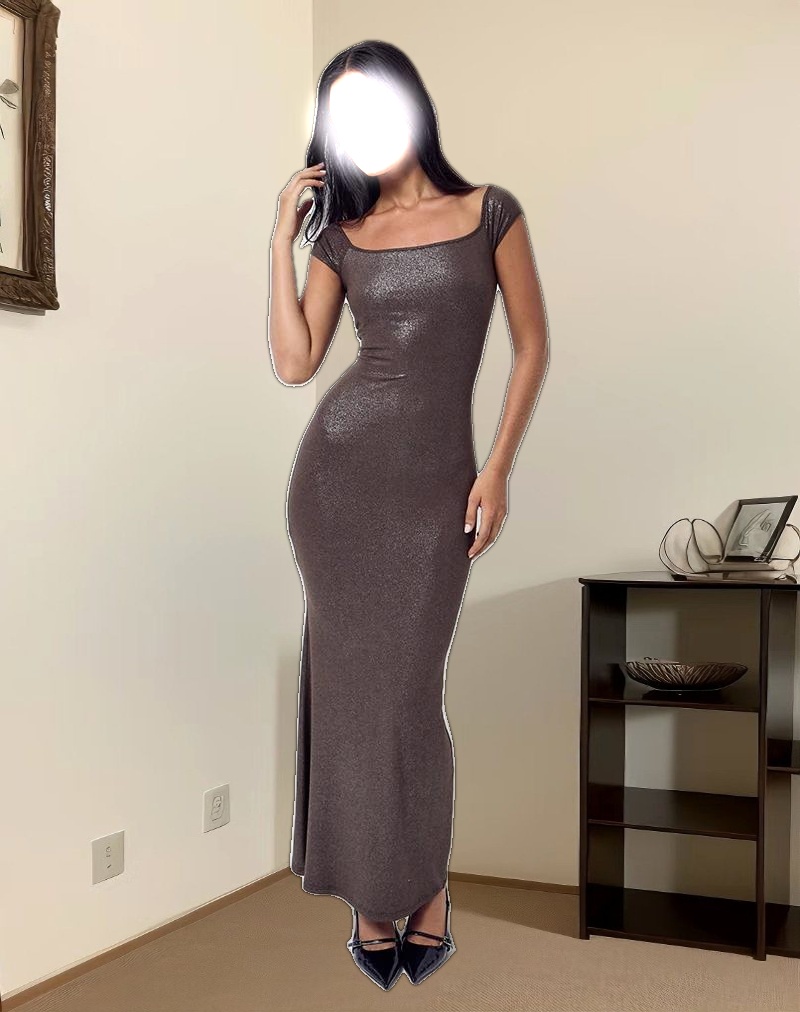 Jolita Maxi Dress in Brown Shimmer