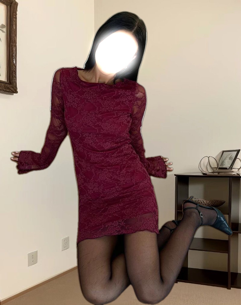 Sevila Long Sleeve Mini Dress Lace Burgundy