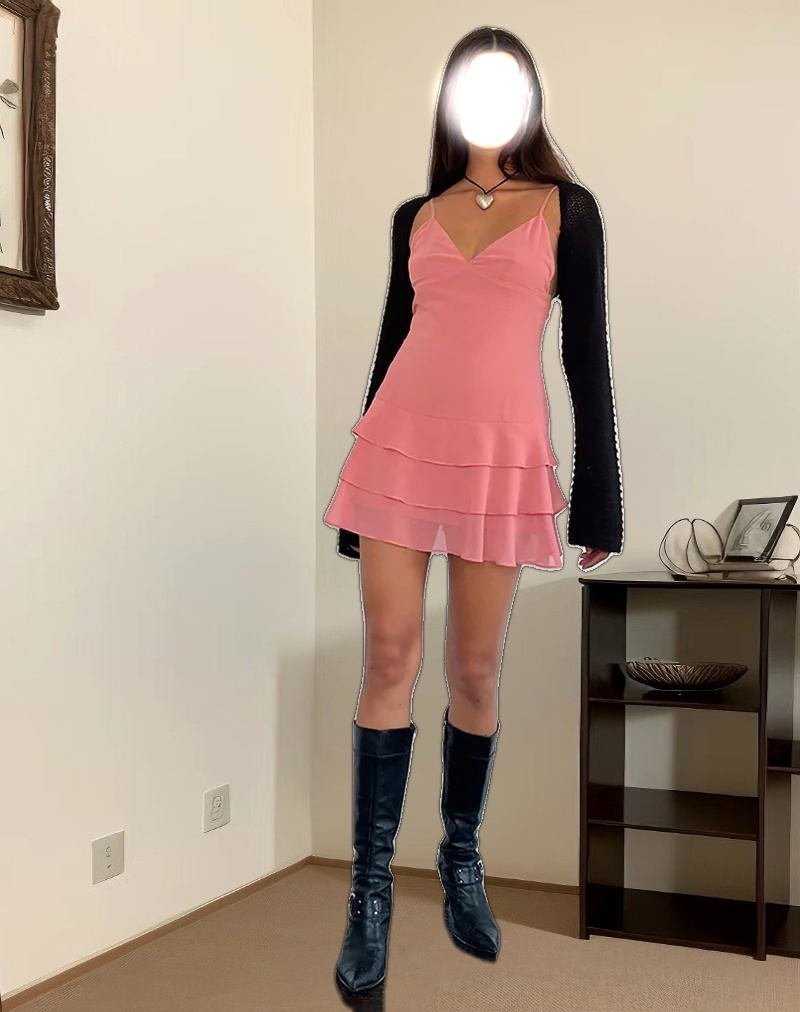 Riasi Mini Dress in Chiffon Blush