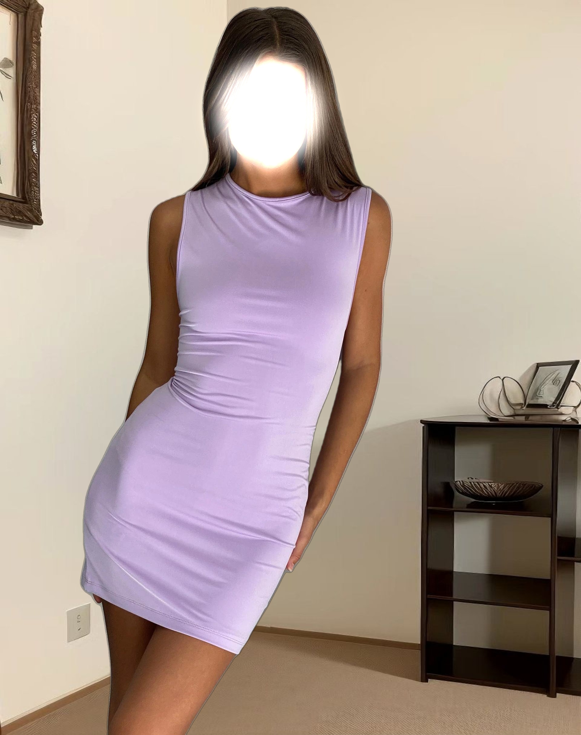 Gleny Racer Neck Bodycon Mini Dress in Slinky Lilac