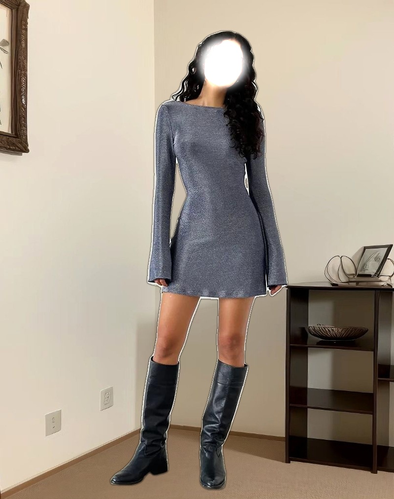 Sarweni Long Sleeve Mini Dress in Midnight Shimmer