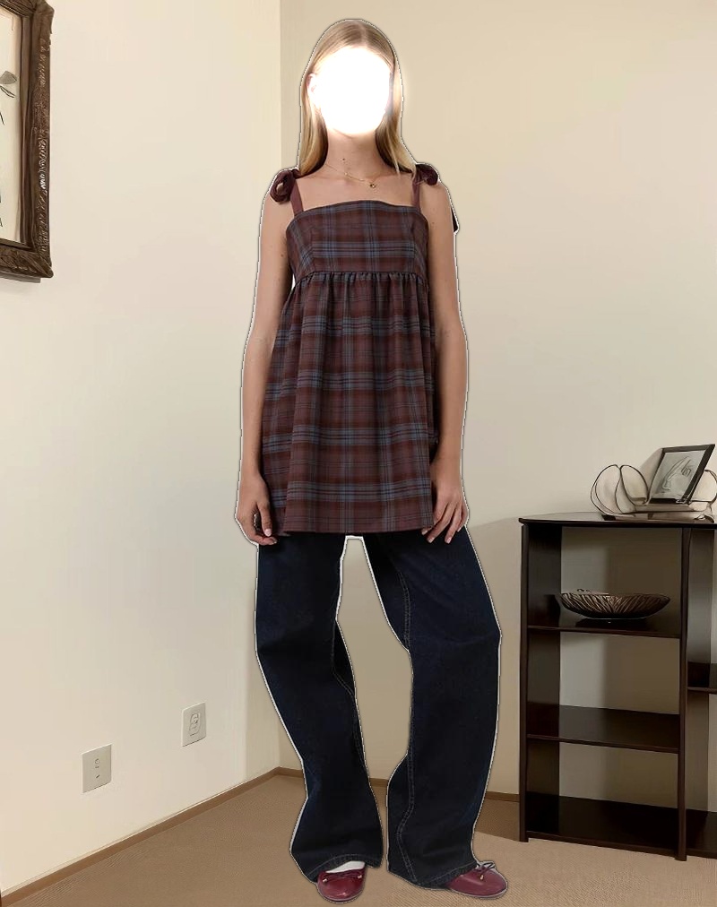 Mikayla Mini Dress in Burgundy and Blue Check