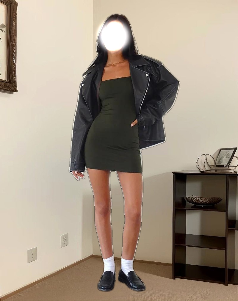 Janjisu Bodycon Mini Dress in Olive