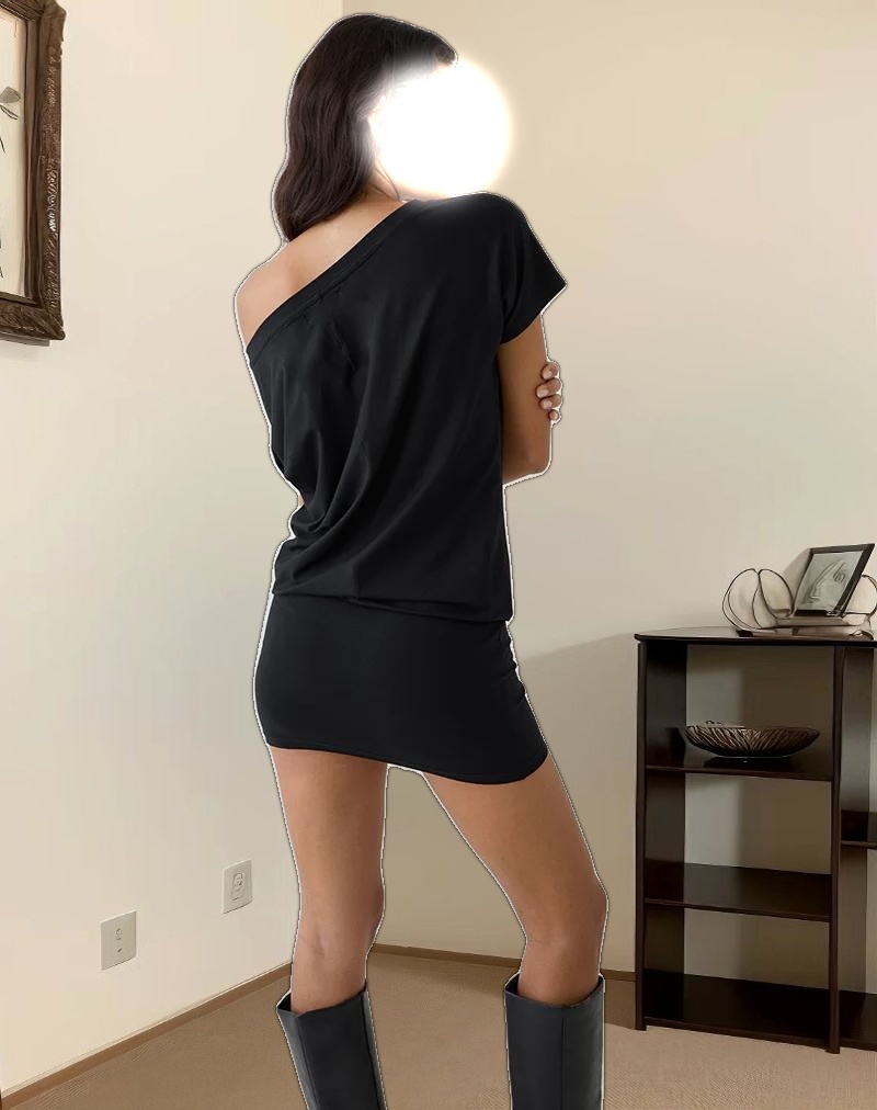 Edwina Off The Shoulder Mini Dress in Black