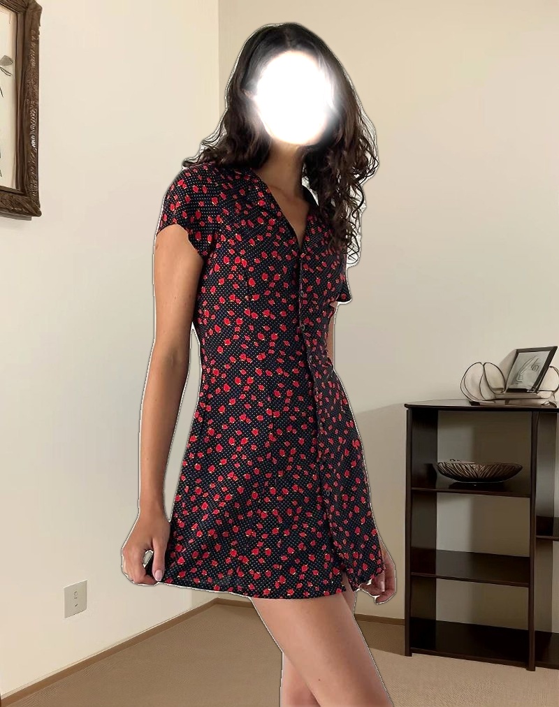 Holmana Mini Dress in Strawberry Polka Black