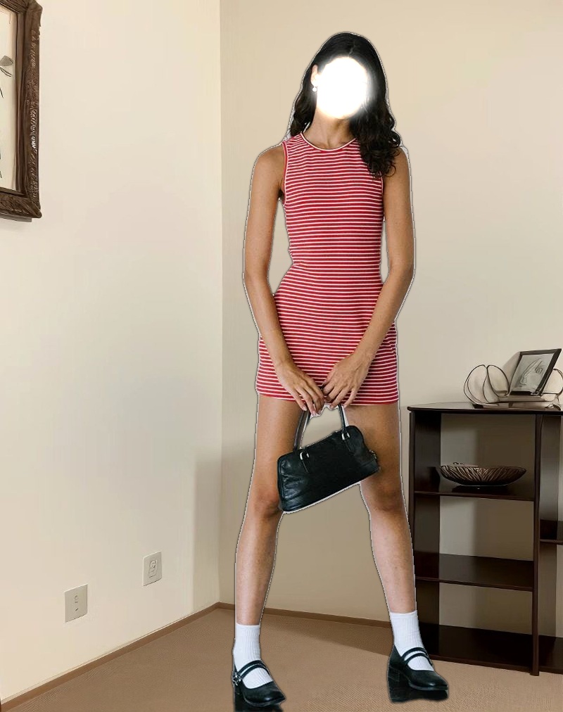 Masha Mini Dress in Red and White Stripe Jersey