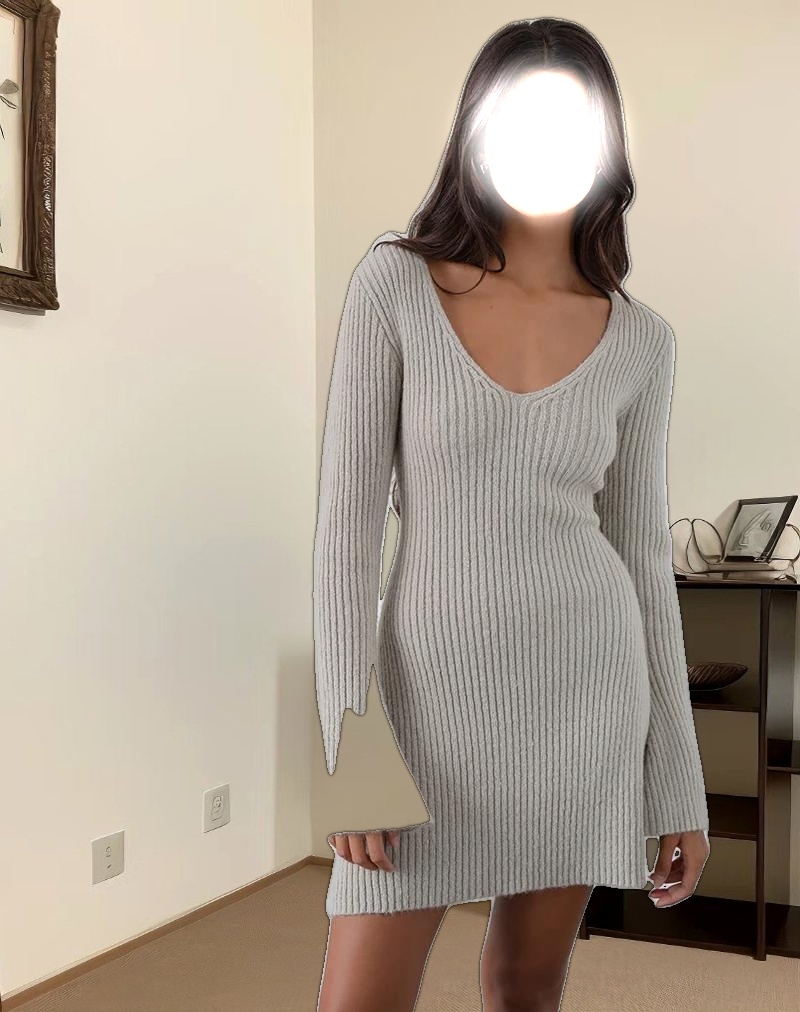Meghan Dress in Wider Rib Knit Ecru