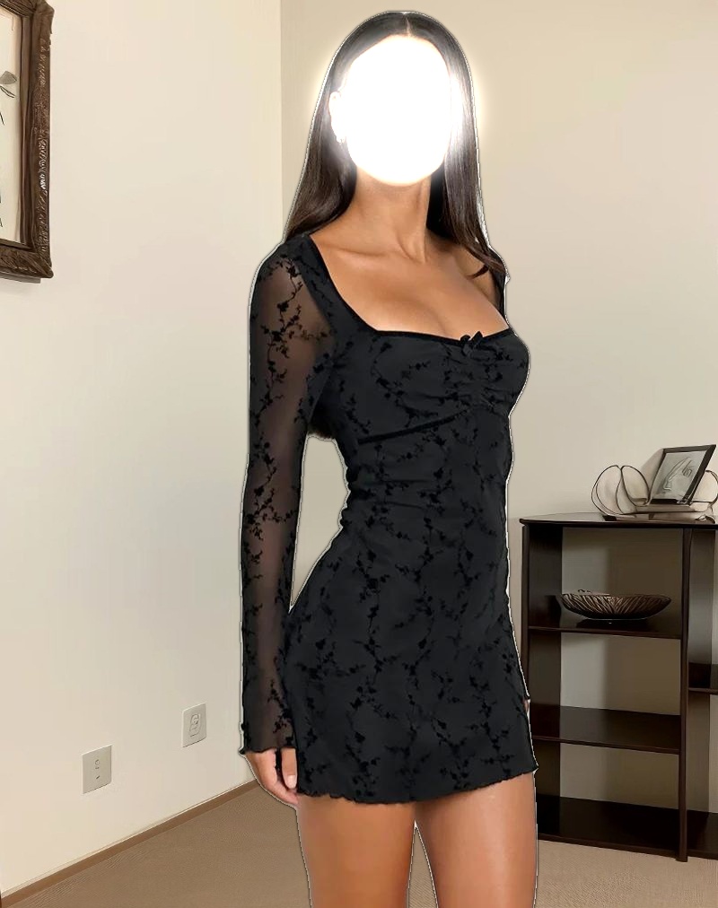 Luth Mini Dress in Vine Flower Black