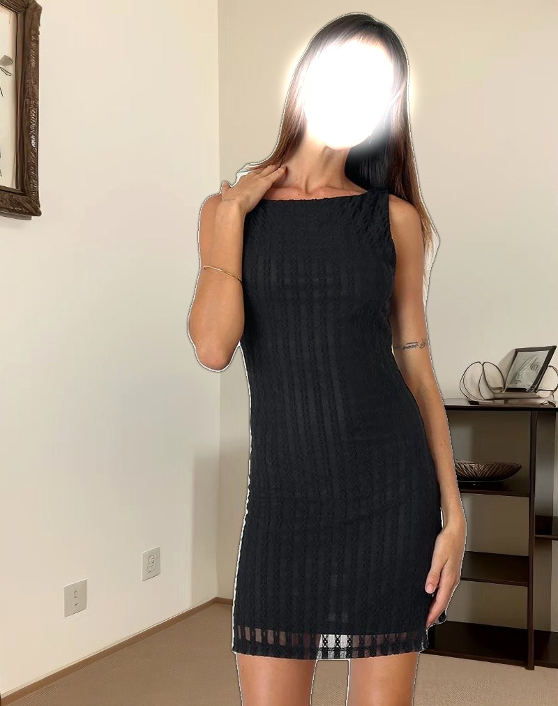 Zerrin Mini Dress in Textured Lace Black