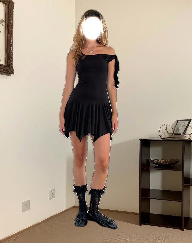 Alba Mini Asymmetric Ruffle Dress in Black