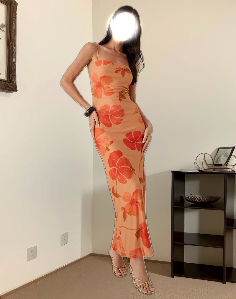 Dalesio Maxi Dress in Watercolour Hibiscus Orange