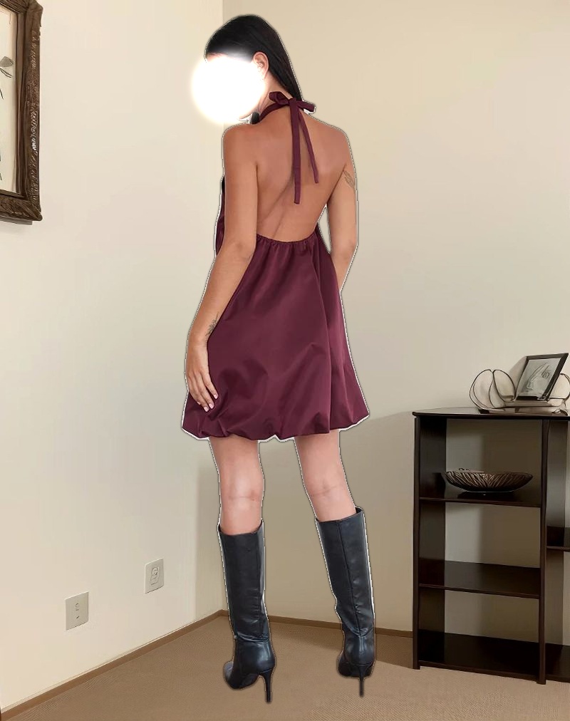 Yusna Puffball Mini Dress in Dark Berry