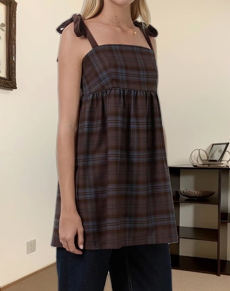 Mikayla Mini Dress in Burgundy and Blue Check