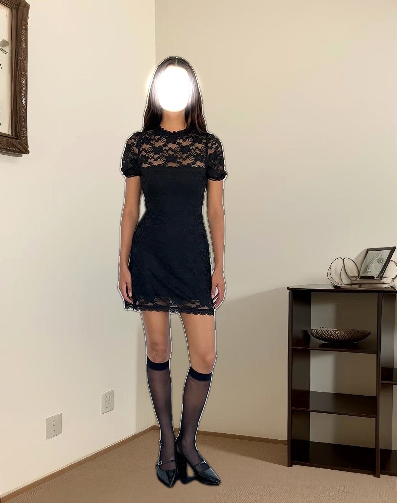 Adele Mini Tea Dress in Black Jasmine Lace