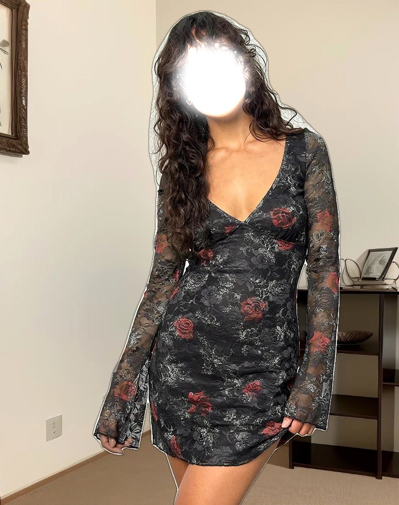 Sudra Mini Dress in Lace Midnight Bloom