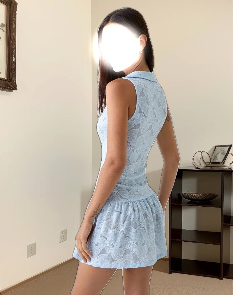 Titania Collar Mini Dress in Zinnia Lace Blue