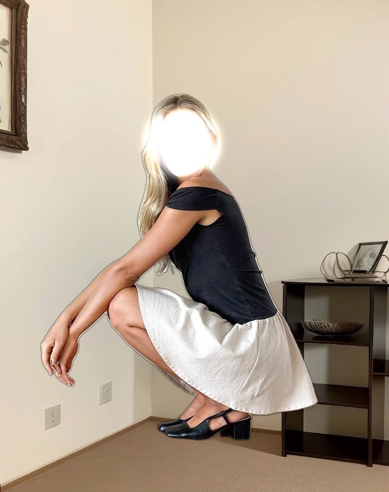 Yael Mini Dress in Lycra Linen Black and Ecru