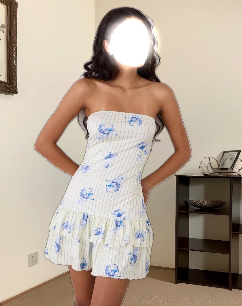 Sitav Dress in Floral Stripe Cream