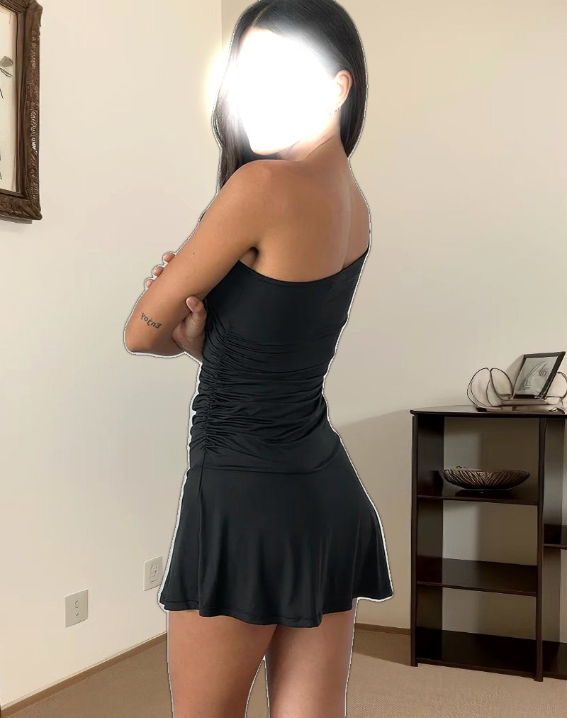 Xowen One Shoulder Dress in Slinky Black