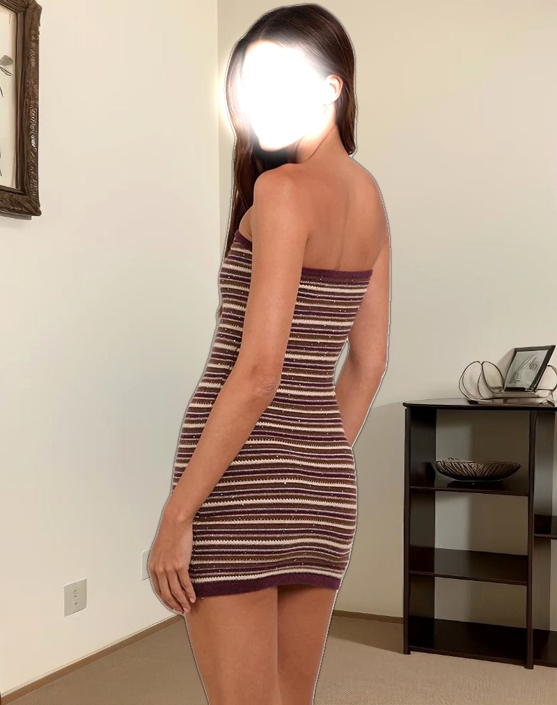 Rosbina Bandeau Mini Dress in Shimmer Stripe Knit Rust