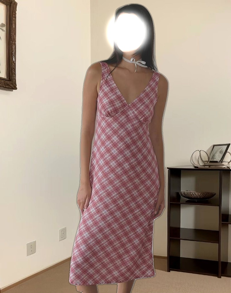 Liva Midi Dress in Pink Tartan