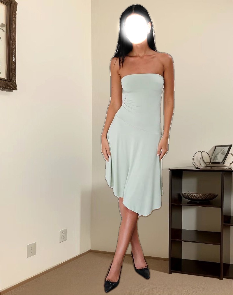 Akira Bandeau Midi Dress in Slinky Sage