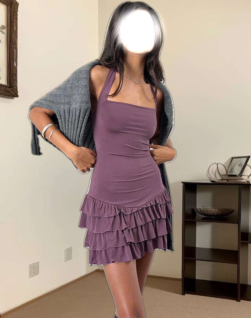 Laine Halterneck Mini Dress in Slinky Mulberry