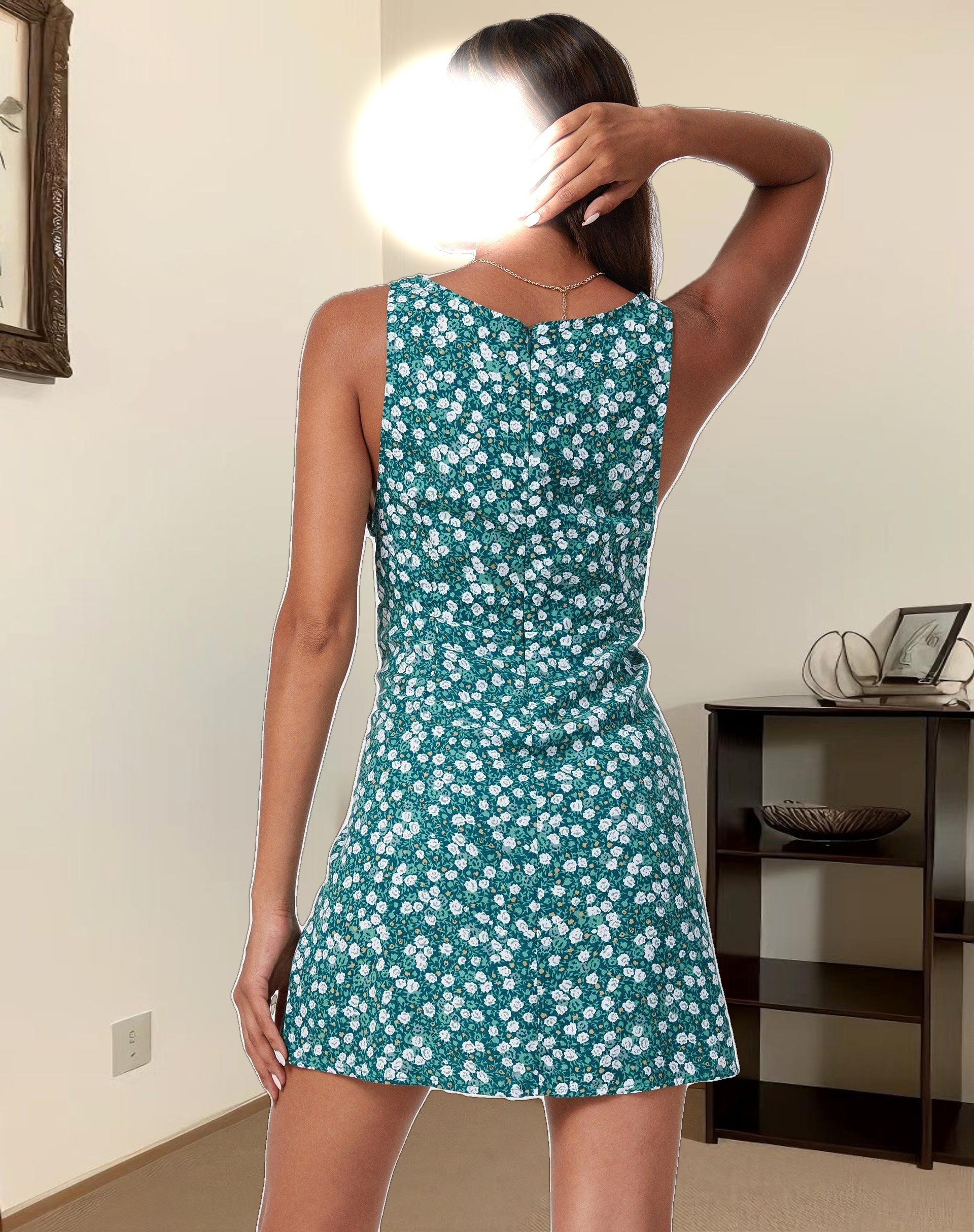 Enslee Slip Dress in Floral Field Green