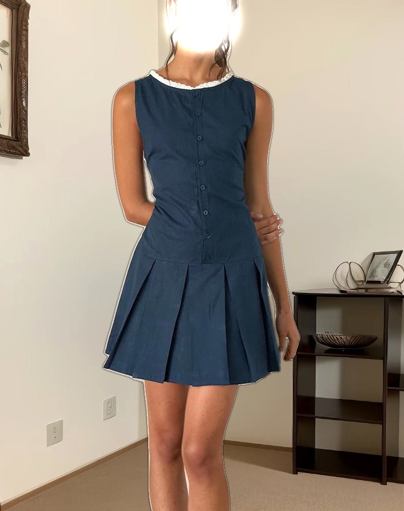 Gitas Button Mini Dress in Poplin Navy