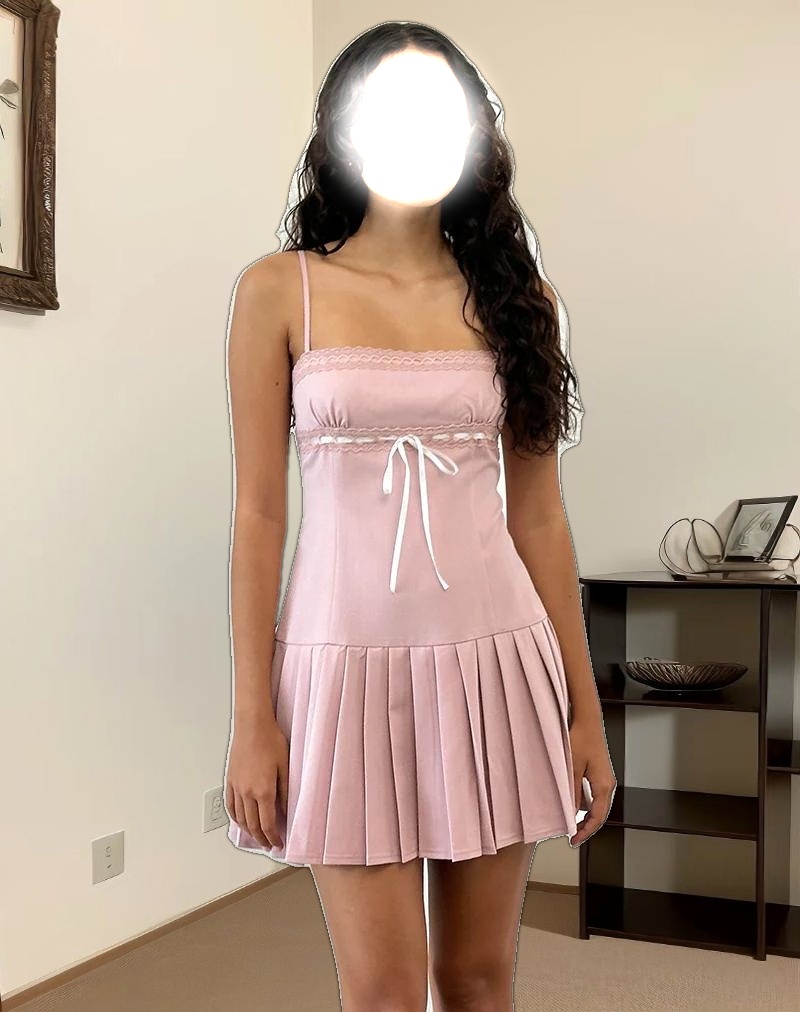 Wimala Dress in Dusky Pink with White Binding