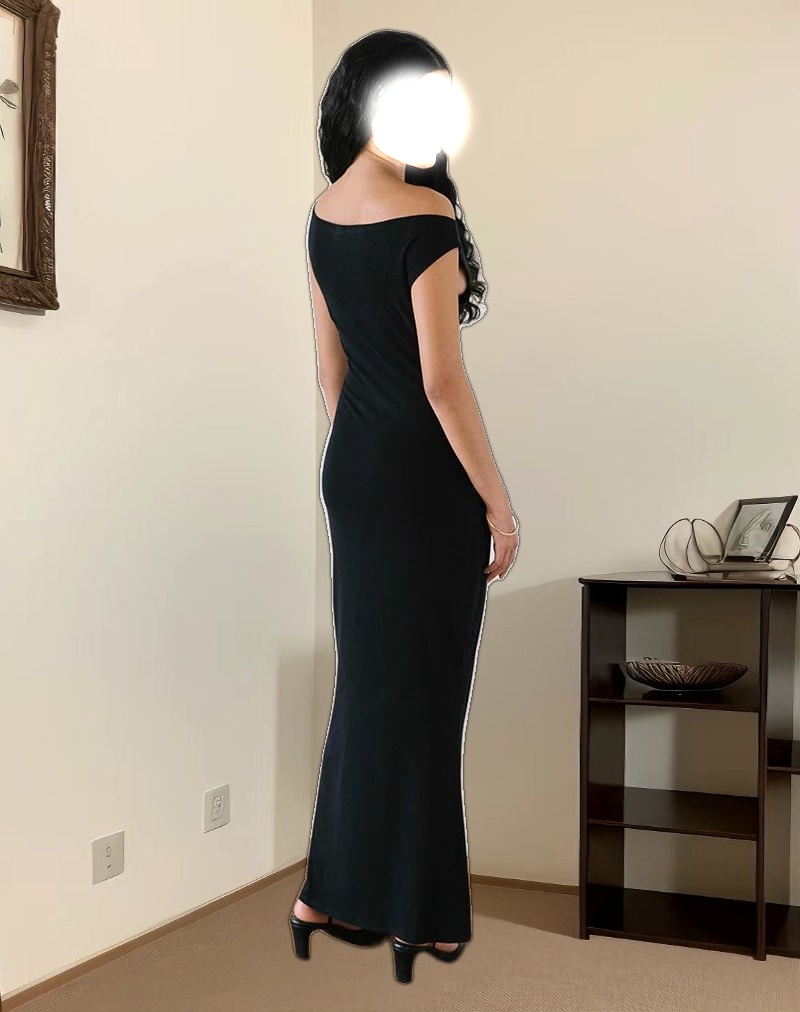 Ardita Asymmetrical Rib Knit Maxi Dress in Black