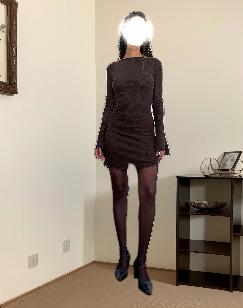 Sevila Long Sleeve Mini Dress in Romantic Rose Flock Brown