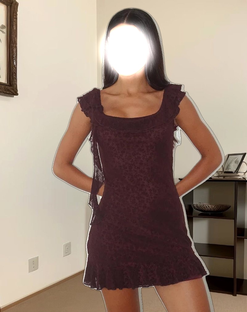 Rolita Mini Dress in Ditsy Flock Burnt Maroon