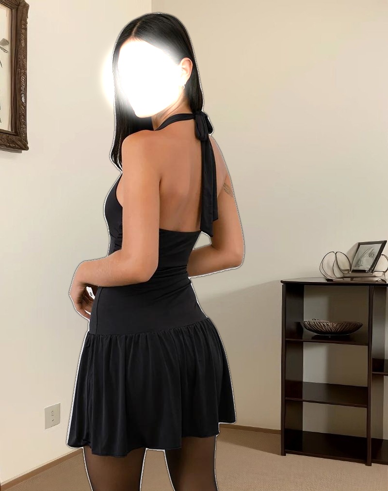 Mercer Drop Waist Mini Dress in Black