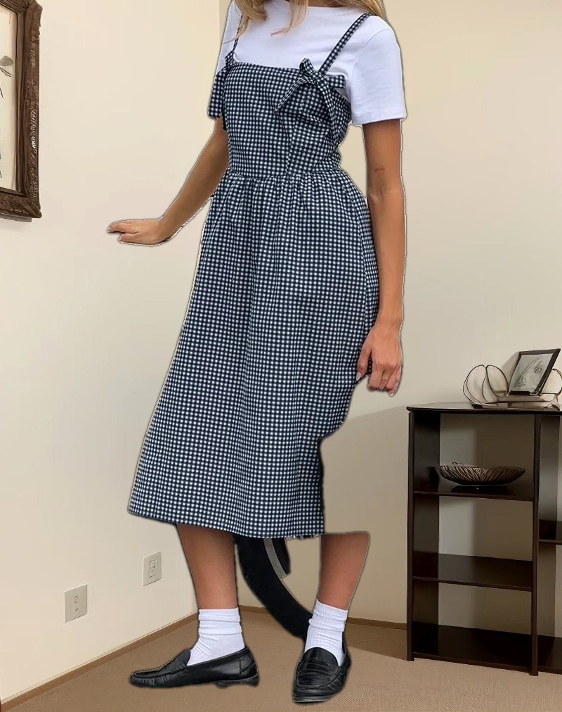 Sloane Midi Dress in Mini Dark Blue Gingham