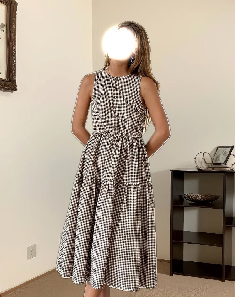 Galuh Smock Dress in Mini Brown Gingham