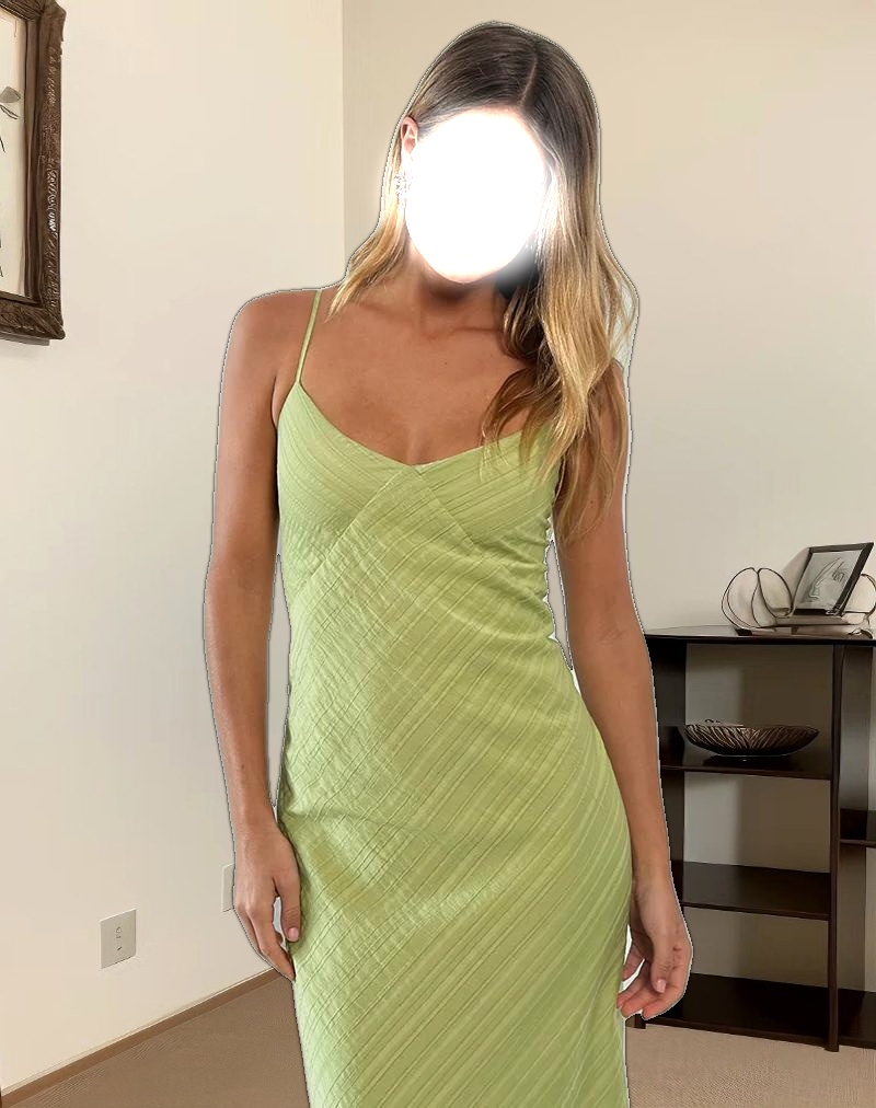 Elayna Midi Dress in Chiffon Stripe Green