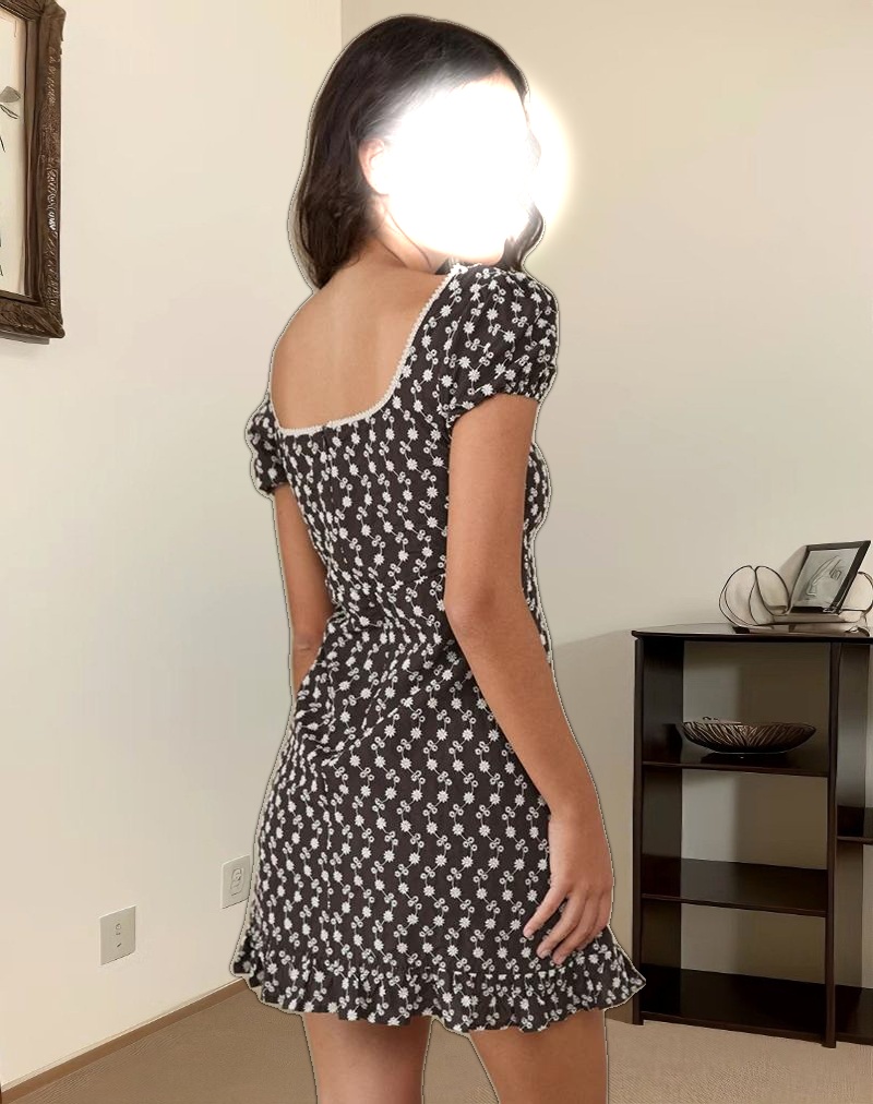 Bella Mini Tea Dress in Floral Broderie Brown