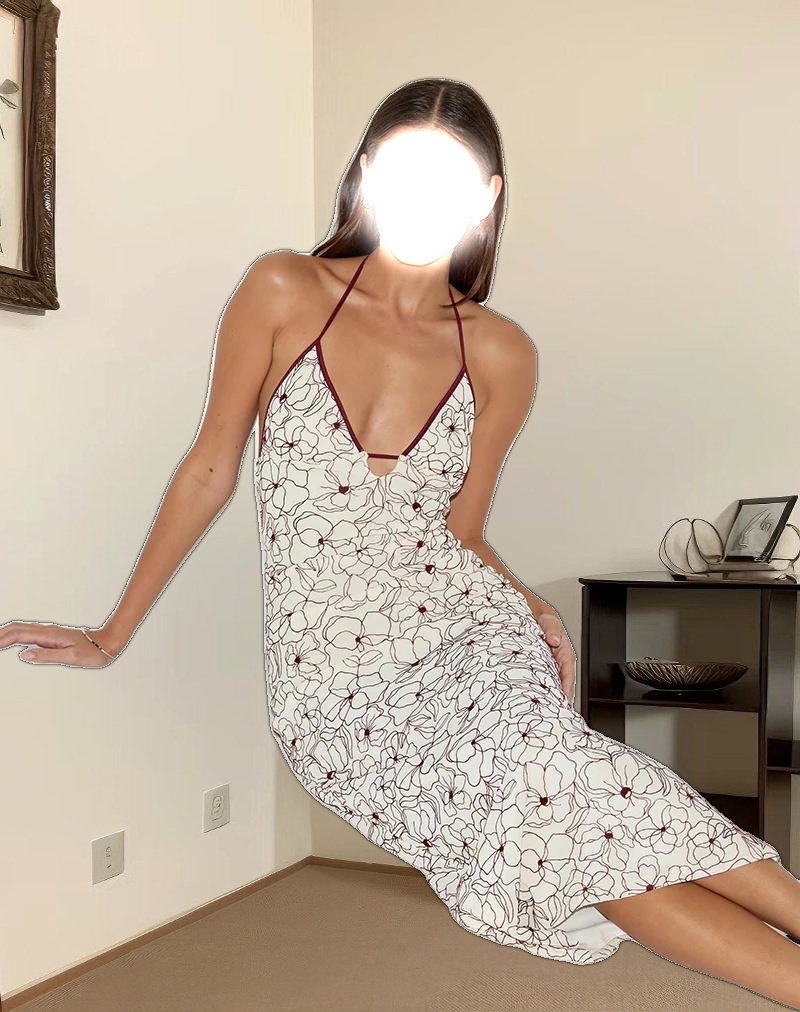 Druvish Midi Dress in Line Flower Cream