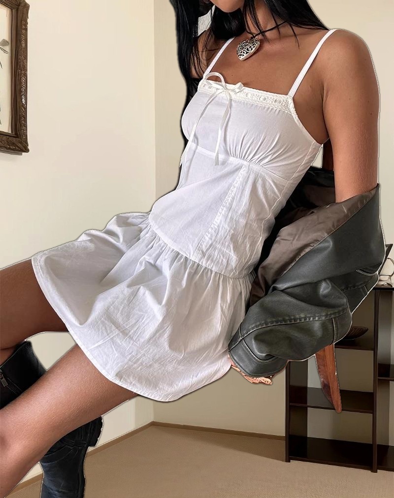 Felin Mini Dress in White Poplin