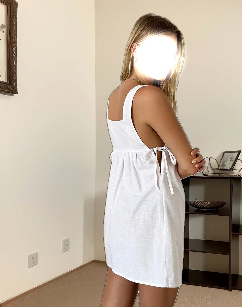 Kawase Tie Side Mini Dress in Linen White