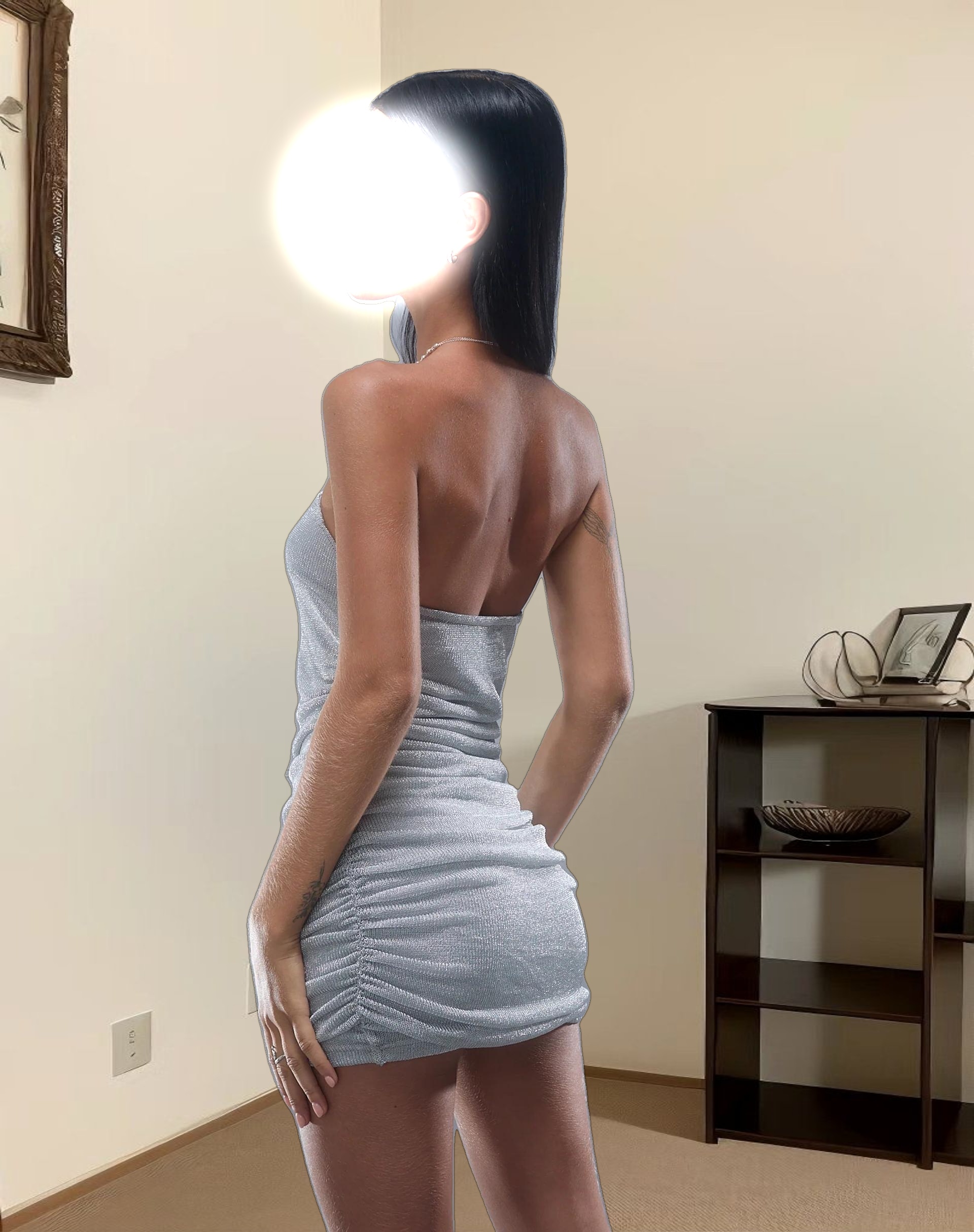 Rosana Bandeau Mini Dress in Chain Knit Silver