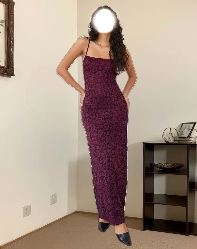 Darsih Cami Maxi Dress in Paisley Lace Burgundy