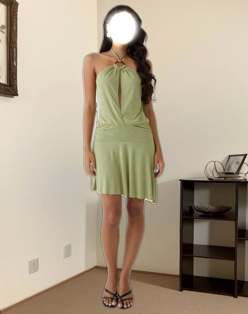 Saira Halter Neck Mini Dress in Sage