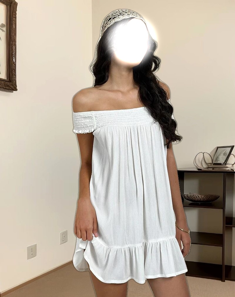 Panasi Bardot Babydoll Mini Dress in Off White