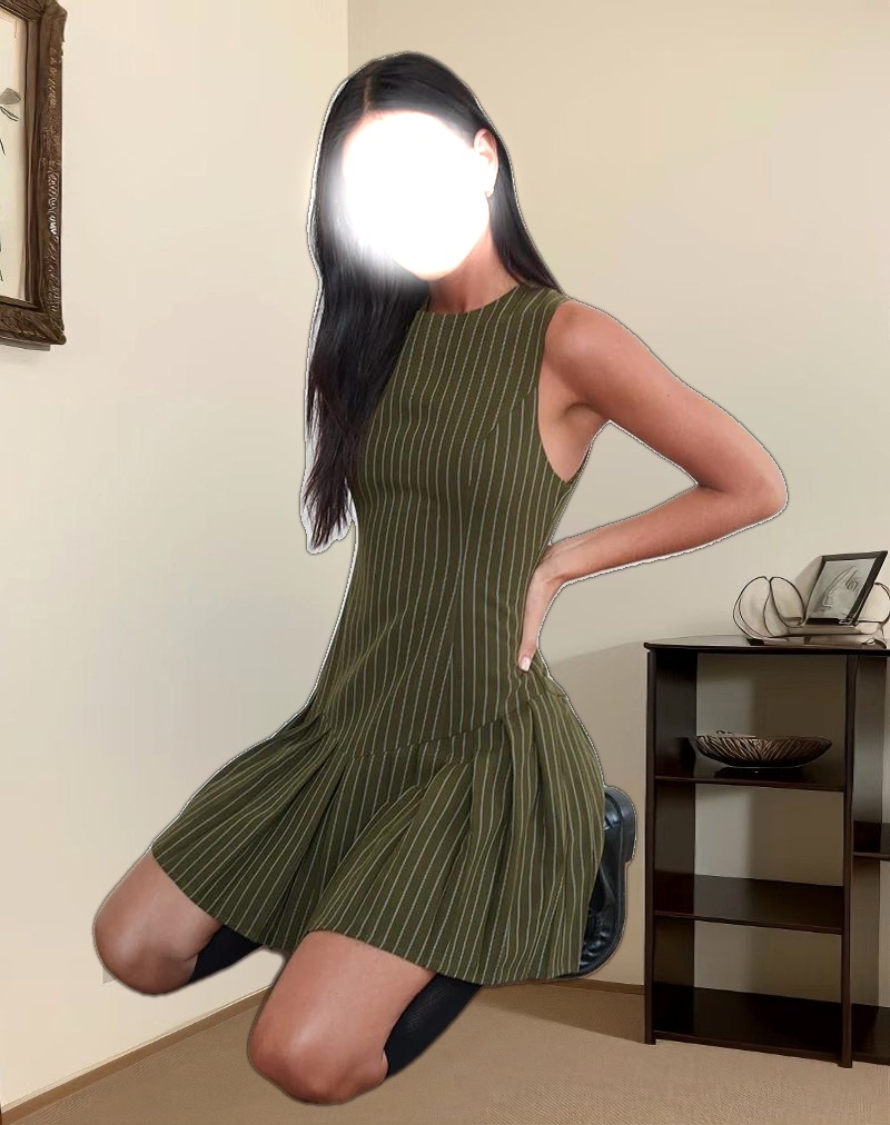 Semasa Mini Dress in Khaki Pinstripe