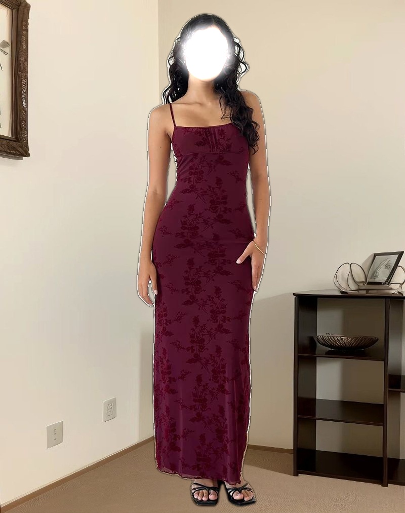 Darsih Maxi Dress in Botanical Flower Maroon