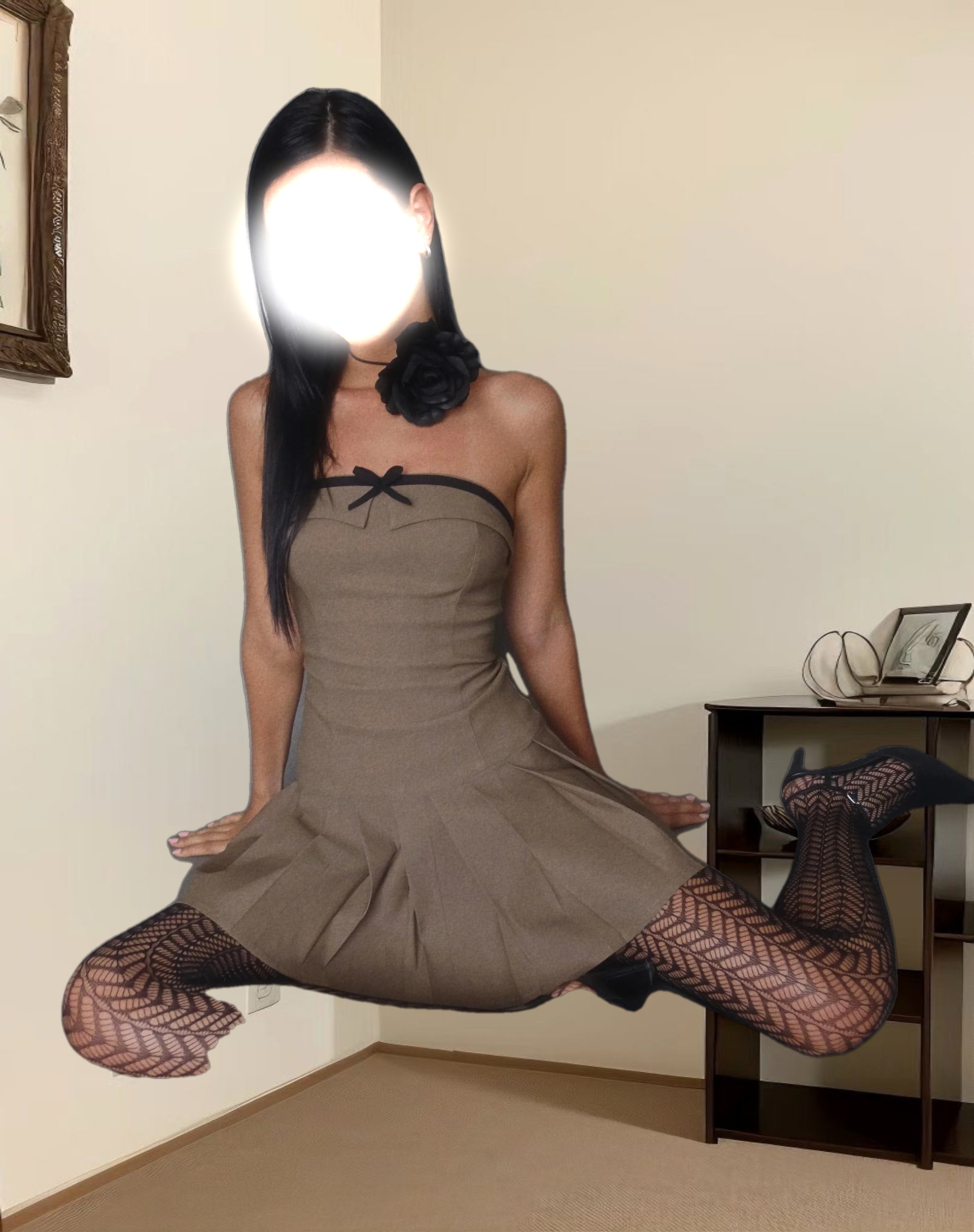 Yalua Bandeau Mini Dress in Coco with Black Bow